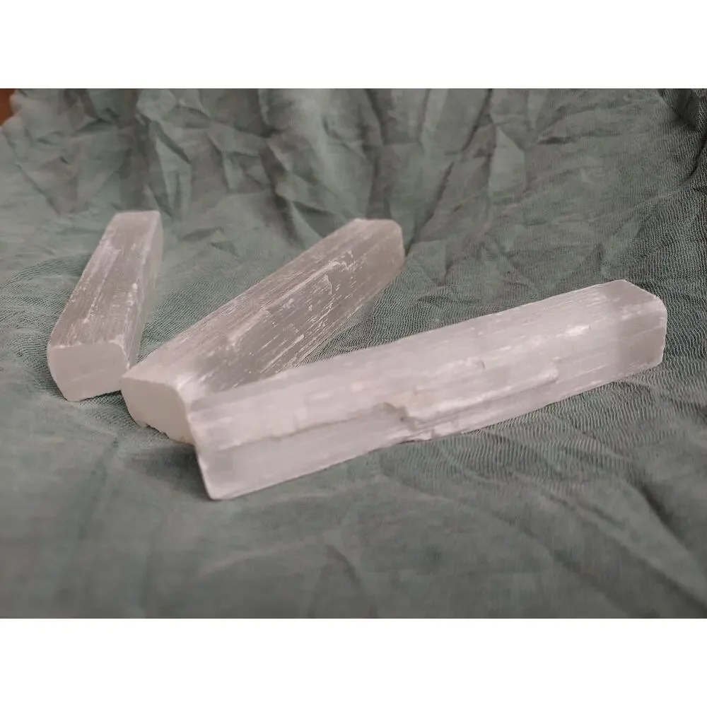 Selenite Crystal Wands Sticks Lot of 3 Raw Natural 4 Inch Cleansing Reiki